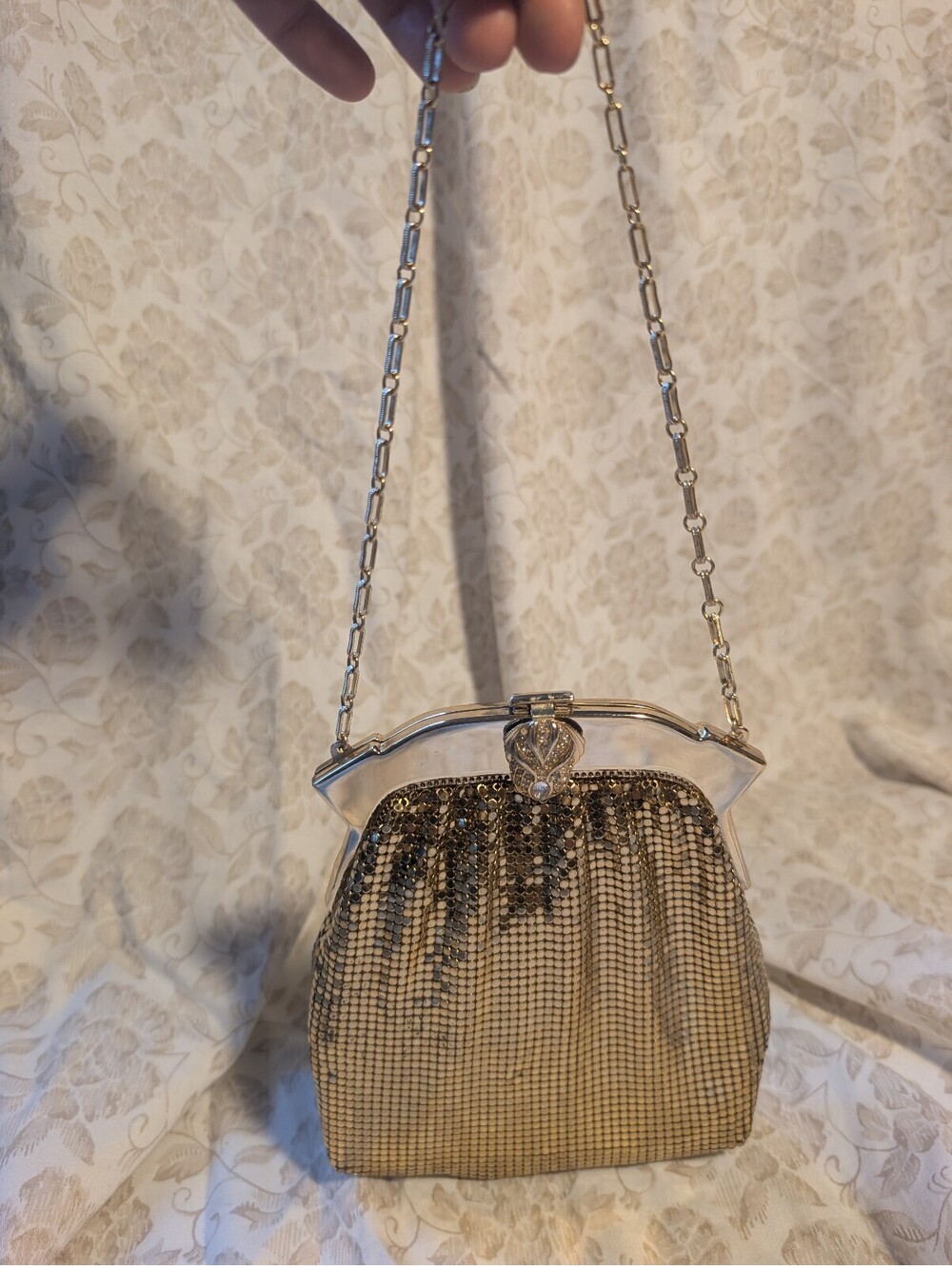 Vintage Whiting & Davis Gold Mesh Evening Bag with Chain Strap